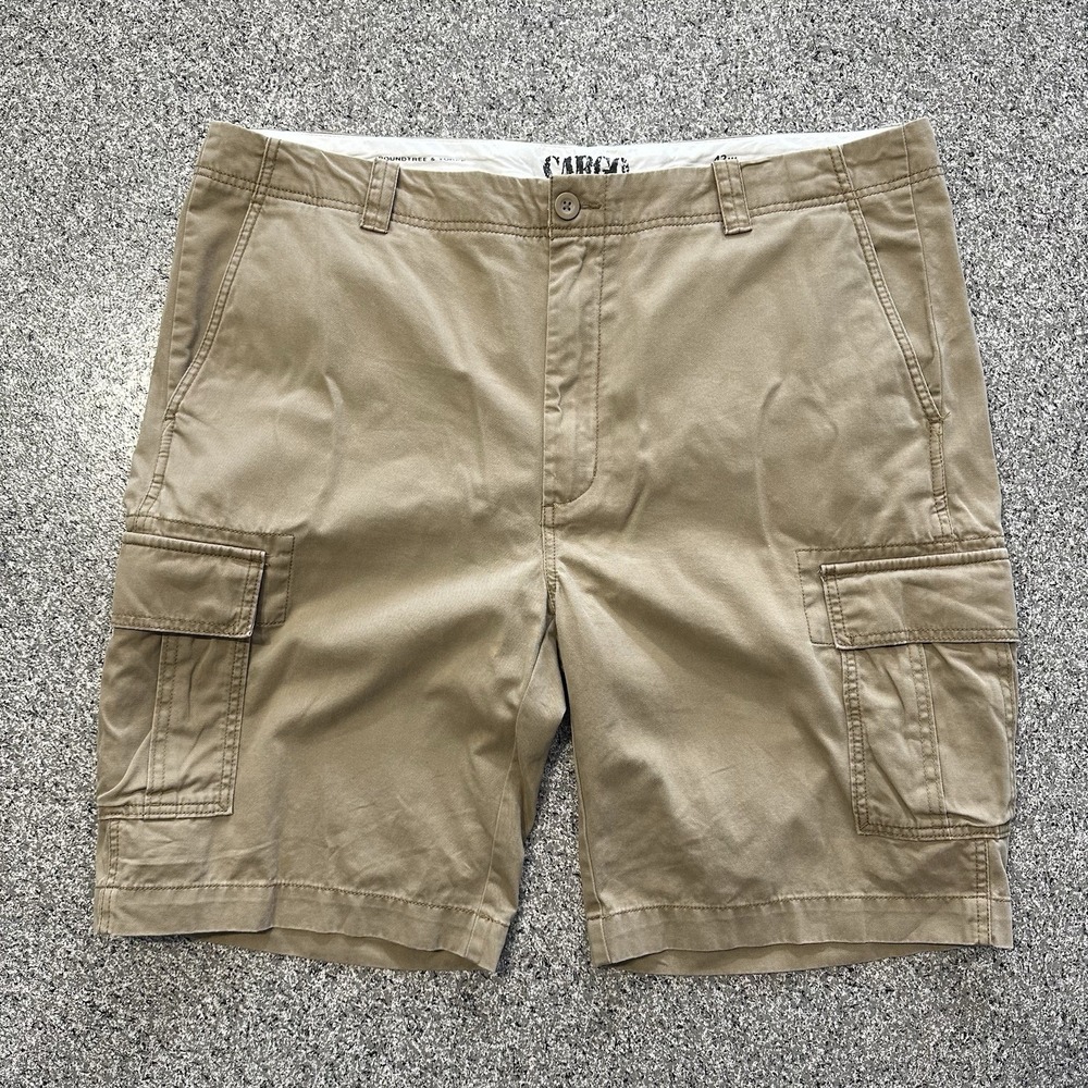 Roundtree & Yorke Cargo Shorts Mens 42 Khaki Beige Flat Front 10" Cotton